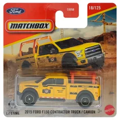 Matchbox: Camión Contratista Ford F-150 2015 coche pequeño amarillo 1/64 - Mattel