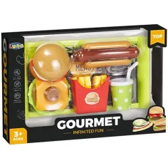 Menú gourmet de comida rápida con bandeja