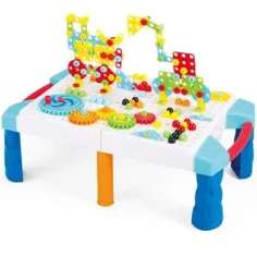 Mesa de juego educativa con elementos de construcción en maletín de 213 piezas