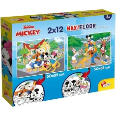 Mickey Mouse 2 en 1 puzzle maxi de 2x12 piezas y colorear - Lisciani