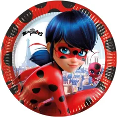 Miraculous: Platos de papel de Ladybug y Cat Noir, set de 8 unidades de 23 cm