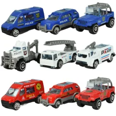imagen de Modelo de coche: Set de vehículos de servicio público de 16 piezas, de rescate, bomberos, militares y maquinaria 7