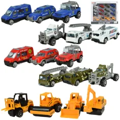Modelo de coche: Set de vehículos de servicio público de 16 piezas, de rescate, bomberos, militares y maquinaria