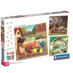 Momentos de granja rompecabezas Super Color de 3x48 piezas - Clementoni