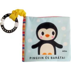 Móra: Pingüino y amigos libro de tela sonajero con mordedor
