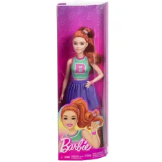 Muñeca Barbie Fashionista estilosa con cabello rojo y falda morada - Mattel