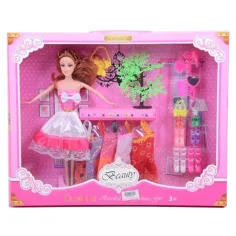 Muñeca Betty vestible con planta ornamental, prendas y accesorios de moda 28cm