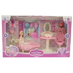 Muñeca de moda con baño y accesorios