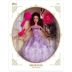 Muñeca de moda con peluca y accesorios en vestido morado de 30cm