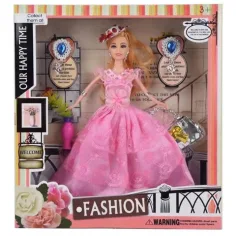 Muñeca de moda con sombrero, vestido de baile rosa con accesorios de 29cm