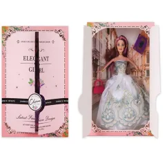 Muñeca de moda elegante con accesorios en vestido blanco de 30 cm