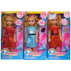 Muñeca de moda en vestido rojo o azul con peine y efectos de sonido 46cm