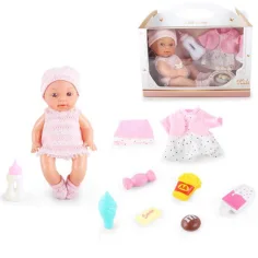 Muñeca Little Darling con sonido y 8 accesorios de 30cm