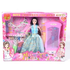 Muñeca princesa con vestido, collar y accesorios de 30 cm