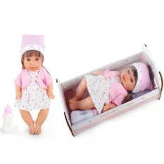 Muñeca que hace pipí con ropa estrellada y cuna de 30cm