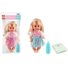 Muñeca que orina con vestido de lazo y accesorios 30cm