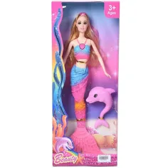 Muñeca sirena rubia con delfín 30cm