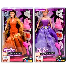 Muñeca Sofia Fashion Show con vestido de gala y accesorios en 2 versiones