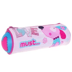 Must: Estuche cilíndrico de perrito rosa 20x8cm