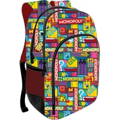 Must: Mochila escolar redondeada de tres compartimentos Monopoly, mochila 33x16x45cm