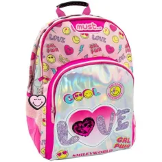 Must... Mochila escolar redondeada de tres compartimentos Smiley 32x18x43cm