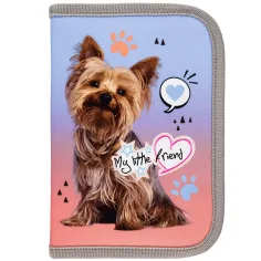 My Little Friend - Estuche desplegable con estampado de Yorkie gris 21x14x3,5cm