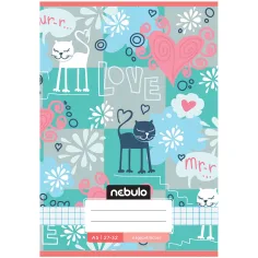 Nebulo: Cuaderno a cuadros con diseño de gatito Mirr-Murr 27-32 A/5
