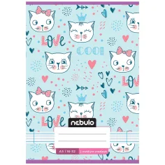 Nebulo: Cuaderno de rayas con diseño de gato en azul pastel para segundo grado 16-32 A/5