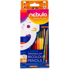 Nebulo: Juego de lápices de colores de forma triangular, de doble punta, 12 piezas con 24 colores