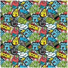 Papel de regalo verde con estampado BOOM 100x70cm