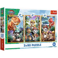 imagen de Paw Patrol Isla de Dinosaurios - 3 x 80 piezas de rompecabezas - Trefl 1
