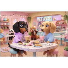 imagen de Perros salchicha en una cafetería puzzle de 300 piezas - Trefl 2