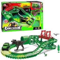 Pista de aventura de dinosaurios con coche todoterreno y accesorios