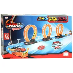 Pista de Carreras: set de pista de carreras de 28 piezas con 3 lazos y 2 coches de retroceso 1/64
