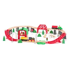 imagen de Pista de tren agrícola de madera con tren y otros accesorios de 60 piezas - Woodyland 2