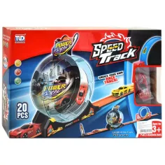 Pista de velocidad de 20 piezas con loop y coche de retroceso 1/64