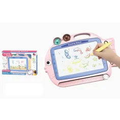 Pizarra magnética rosa en forma de pez con sellos