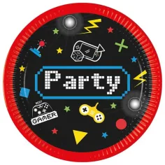 Plato de papel con diseño de gamer para fiesta, set de 8 unidades de 23 cm