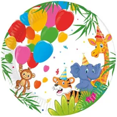 Plato de papel con estampado de jungla alegre 8 unidades 20cm
