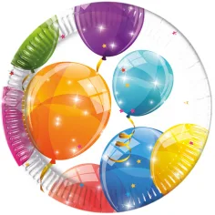 Plato de papel con globos brillantes, set de 8 unidades