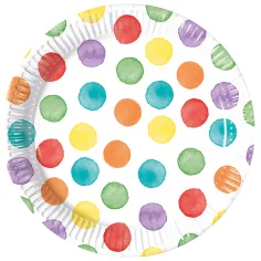 Plato de papel de puntos de colores 8 unidades 23cm