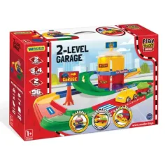 Play Tracks: garaje de 2 niveles con cochecito remolque - Wader
