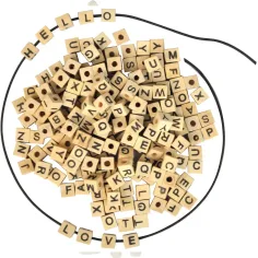 PlayBox: Bloques de letras de madera natural para ensartar en tamaño 7x7mm en paquete de 300 unidades