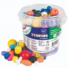 PlayBox: Conjunto de cuentas de madera de colores en cubo 190gr