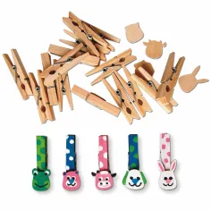 PlayBox: Paquete de 75 pinzas de madera decorativas con cabezas de animales
