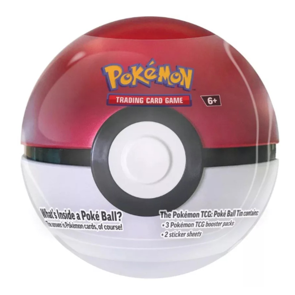 Pokémon TCG 2024 Lata de Poké Ball – Lata de metal en forma de Pokéball con 3 sobres en varias versiones