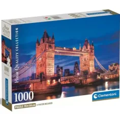 Puzzle del Tower Bridge de noche HQC 1000 piezas con póster - Clementoni