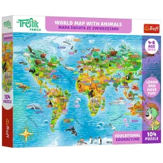 imagen de Puzzle educativo de mapa del mundo con animales de 104 piezas - Trefl 1