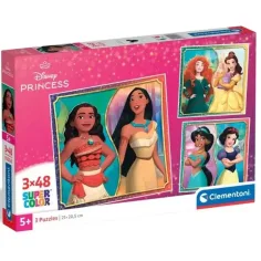 Puzzle Supercolor de Princesas Disney 3x48 piezas - Clementoni