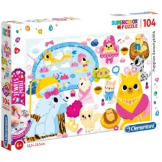 Puzzles de mascotas wellness de 104 piezas con piedras de strass - Clementoni